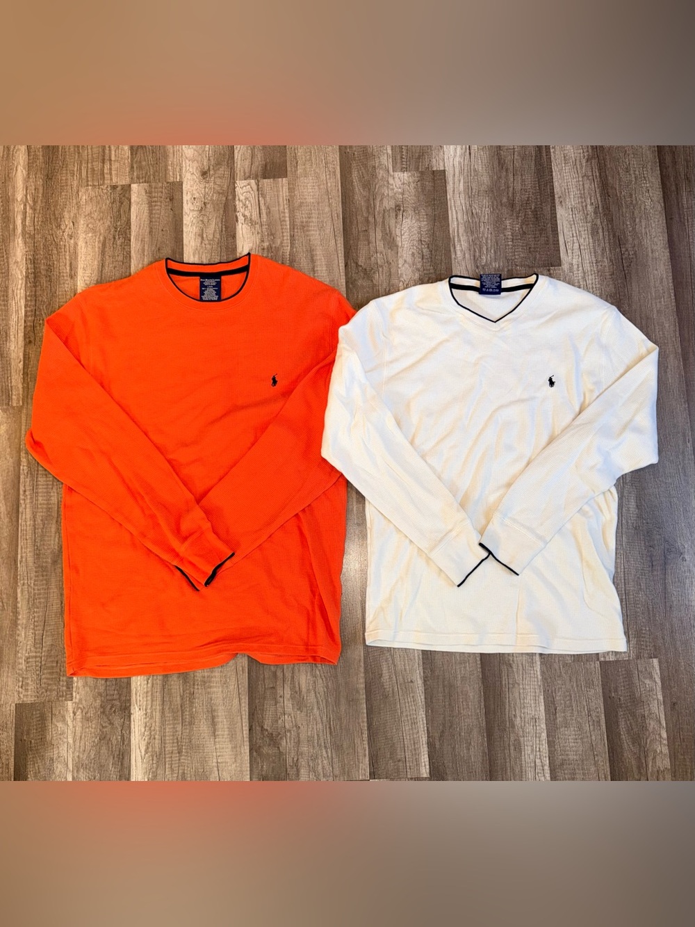 Polo by Ralph Lauren 🧡🤍🧡🤍 Long-Sleeve Crew & V-Neck Shirt Bundle of 2 - L